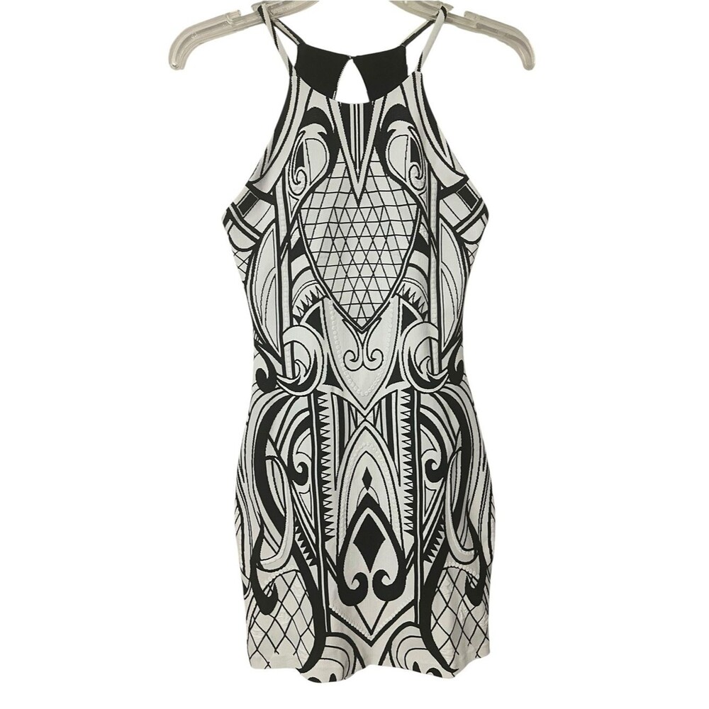 Parker Black White Art Deco Bodycon Dress Open Back Cutout Cocktail Medium